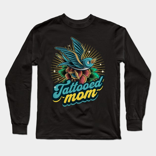 Sparrow Tattooed Mom Long Sleeve T-Shirt by danielcolumna_art